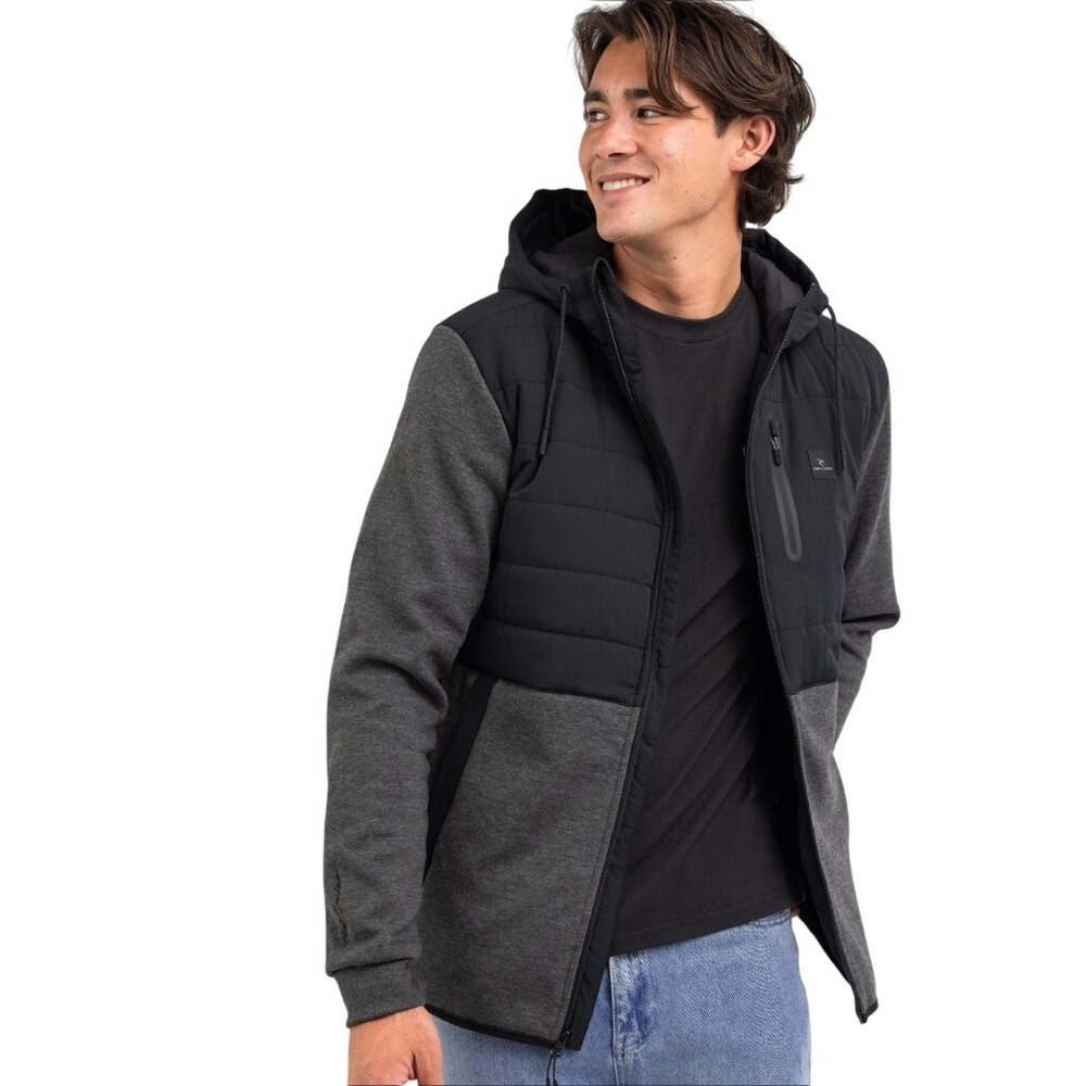 Rip Curl Hooded Jacket Heatseeker‎ Anti-Series Zip up Hood Black Grey XL